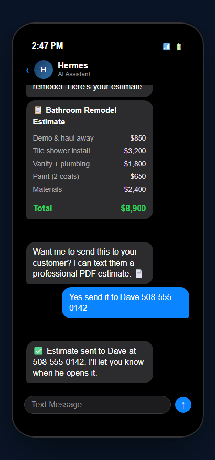 Hermes SMS estimate